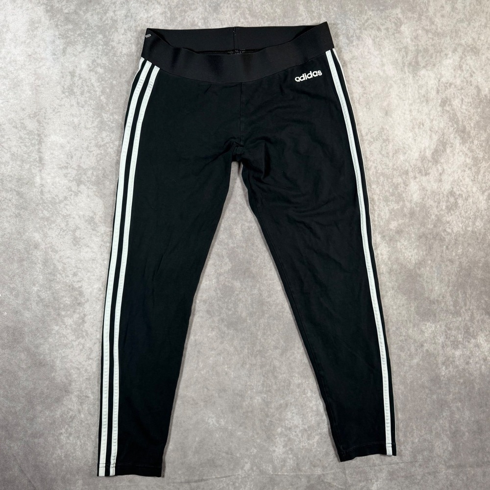 Adidas Womens Black White 3-Stripe Athletic Leggings Medium Activewear Gym